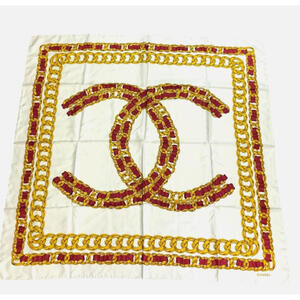 Authentic Chanel Coco Mark Belt Chain 100% Silk White Scarf With Box! Large CC
